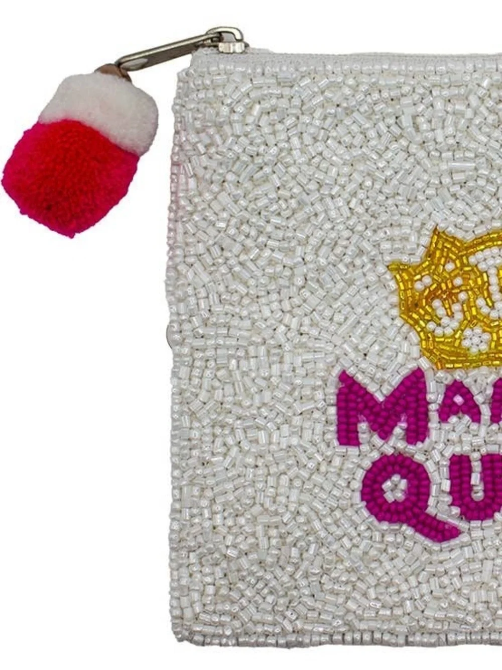 Nu Shuz Hand-Beaded ' Mahjong Queen ' White Pink Gold Clutch Coin Pouch